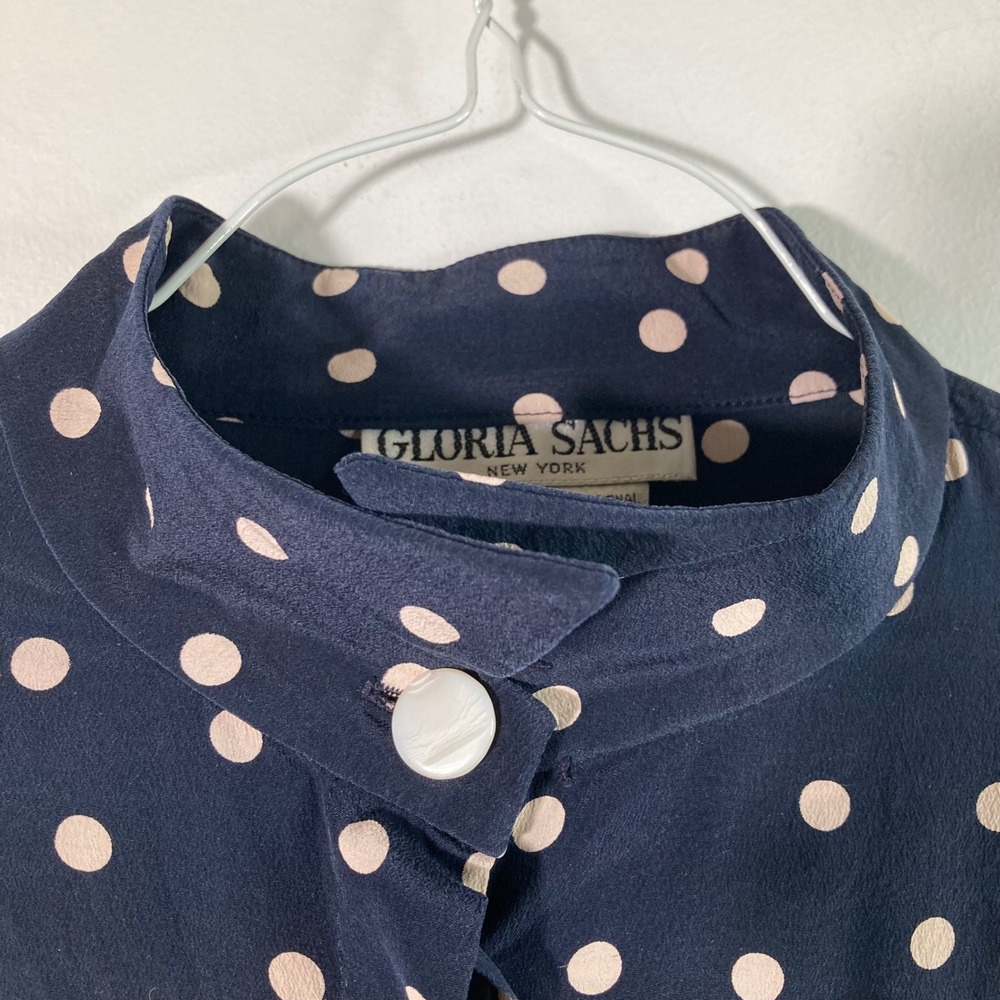 Vintage Gloria Sachs‎ New York Silk Polka Dot Long Sleeve Button Blouse 10 - Picture 4 of 9